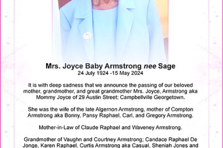 Mrs Joyce Baby Armstrong nee Sage