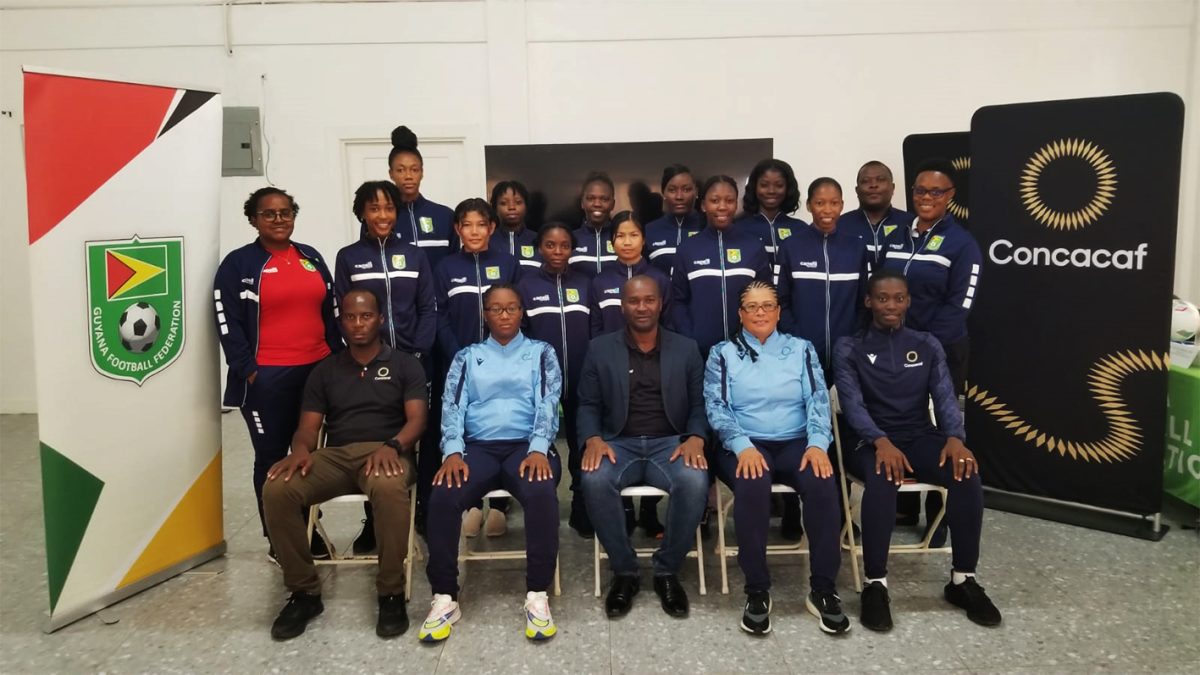 Participants of the GFF Women’s Referees Workshop pose for a photo opportunity alongside members of the federation and administrators of the programme