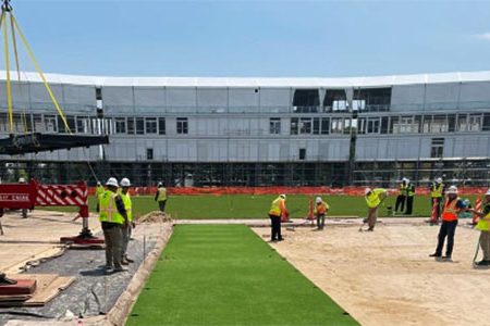 Pitches being installed at the Nassau County International Cricket Stadium. (Photo courtesy ICC Media)