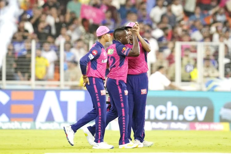 Rovman Powell (centre) impacted the game with a brilliant catch to dismiss Faf Du Plessis.