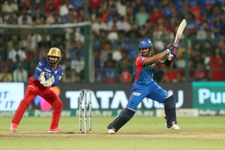 Shai Hope cuts through the off-side area during his inning of 29 runs from 23 deliveries