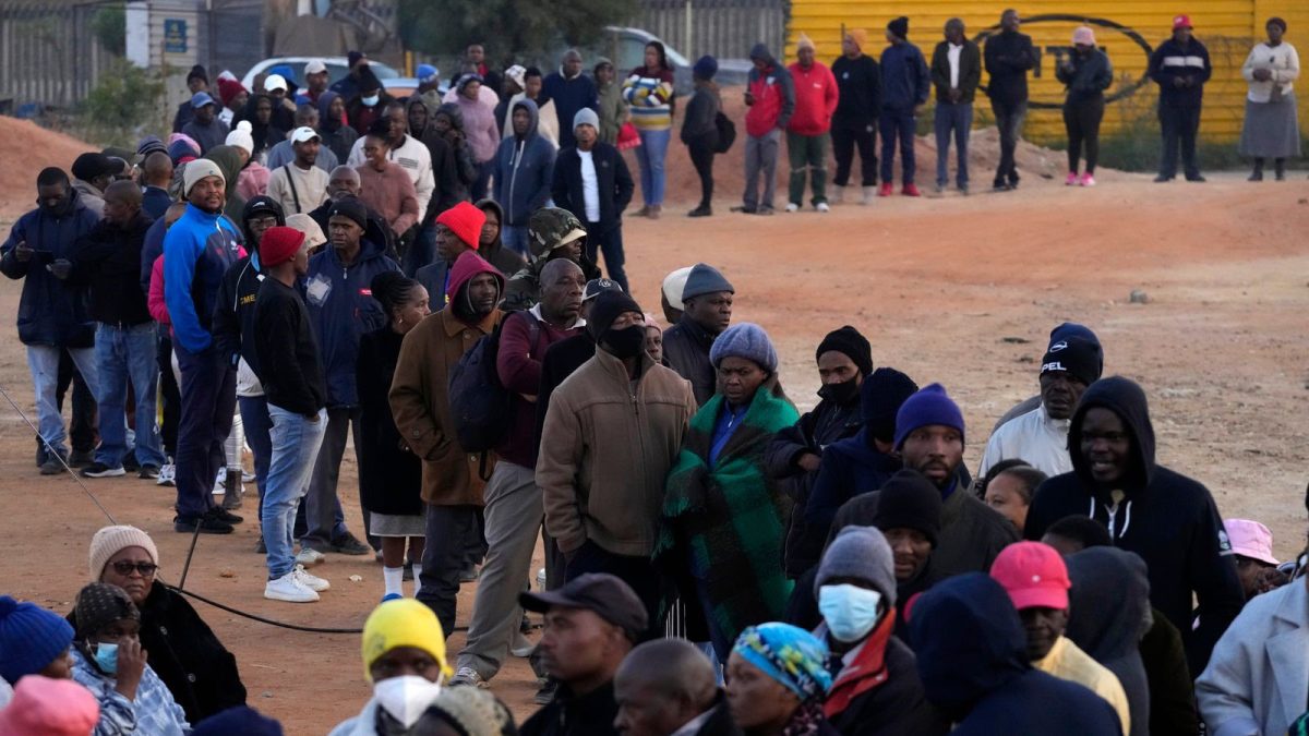 Voters line up to cast their ballot in Alexandra, near Johannesburg, in an election seen as South Africa’s most important for 30 years. Pic: AP