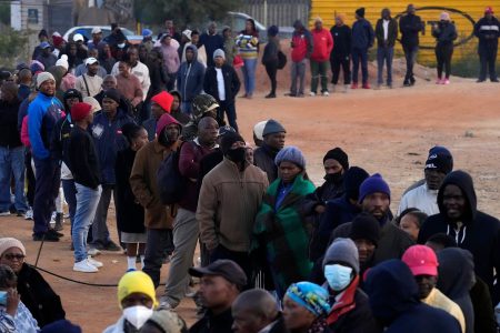 Voters line up to cast their ballot in Alexandra, near Johannesburg, in an election seen as South Africa's most important for 30 years. Pic: AP