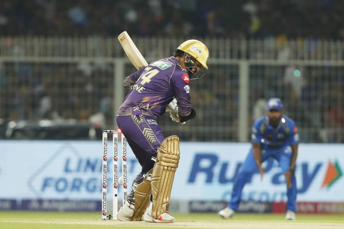 Sunil Narine was bowled by a Jasprit Bumrah yorker without scoring.