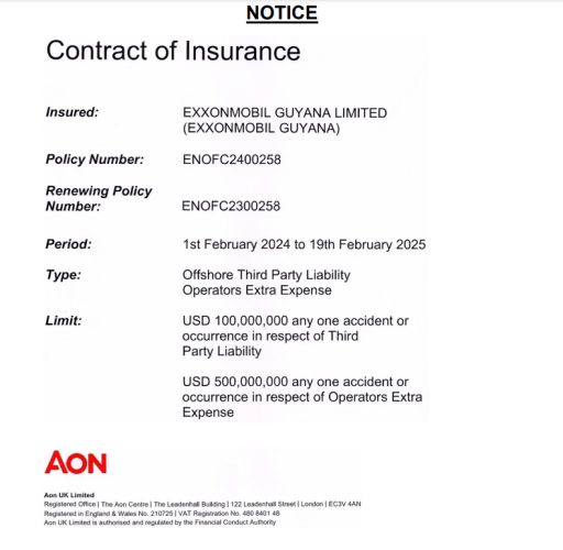 The cover page of the insurance contract