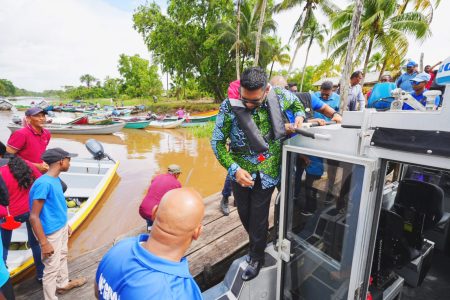 President Irfaan Ali arriving at Bonasika yesterday (Office of the President photo)