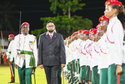 President Irfaan Ali inspecting the guard of honour (Office of the President Photo)