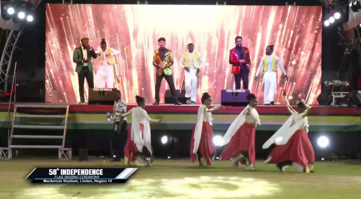 A screenshot from the Department of Public Information’s feed from last night’s celebration of Guyana’s 58th anniversary of  independence at Mackenzie, Linden.