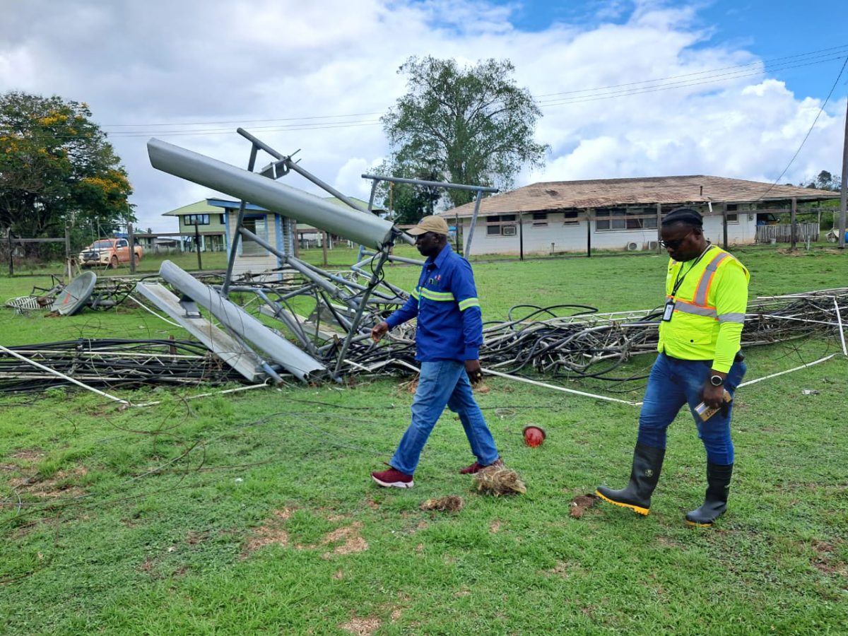 The Ministry officers with the collapsed tower in the background. (Ministry of Labour photo)