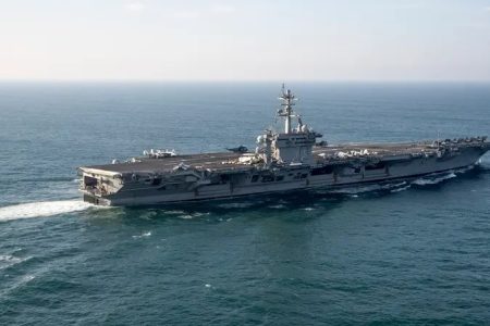 USS George Washington aircraft carrier off the coast of Argentina during joint excesses with Argentina, Thursday, May 30, 2024. (AP)