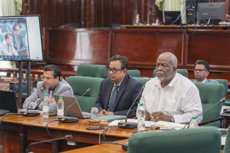 Prime Minister Mark Phillips (right) at yesterday’s hearing. (Office of the Prime Minister photo)