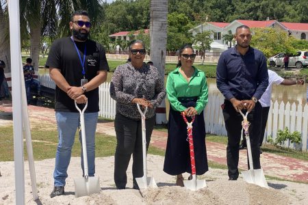 First Lady Arya Ali is third from left. Also in photo from left are Managing Director of Sheriff Guyana Ameir Ahmad, Region Two Chair Vilma De Silva and Mayor of Anna Regina, Devin Mohan.