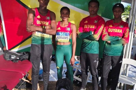 The Guyana Mixed 4x400m relay team from left: Malachi Austin, Aliyah Abrams, Daniel Williams, and Tianna Springer