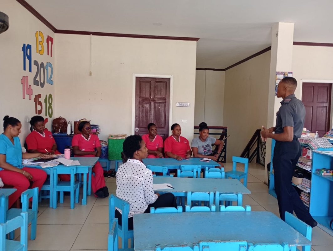 Members of the Guyana Fire Service and St John’s Ambulance Brigade recently collaborated with the Guyana Police Force’s Juliet Griffith Daycare to conduct informative lectures aimed at improving safety and first-aid knowledge of employees and children. (GPF photo)