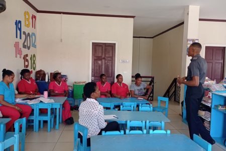 Members of the Guyana Fire Service and St John’s Ambulance Brigade recently collaborated with the Guyana Police Force’s Juliet Griffith Daycare to conduct informative lectures aimed at improving safety and first-aid knowledge of employees and children. (GPF photo)