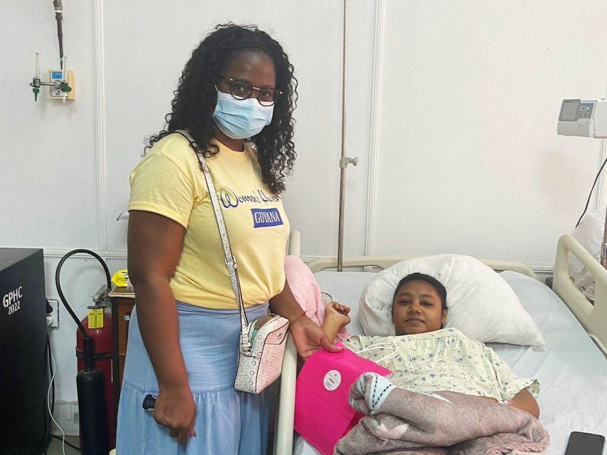 A mother at the Georgetown Public Hospital’s Maternity Ward who received the organic feminine care products.
