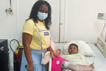 A mother at the Georgetown Public Hospital’s Maternity Ward who received the organic feminine care products.
