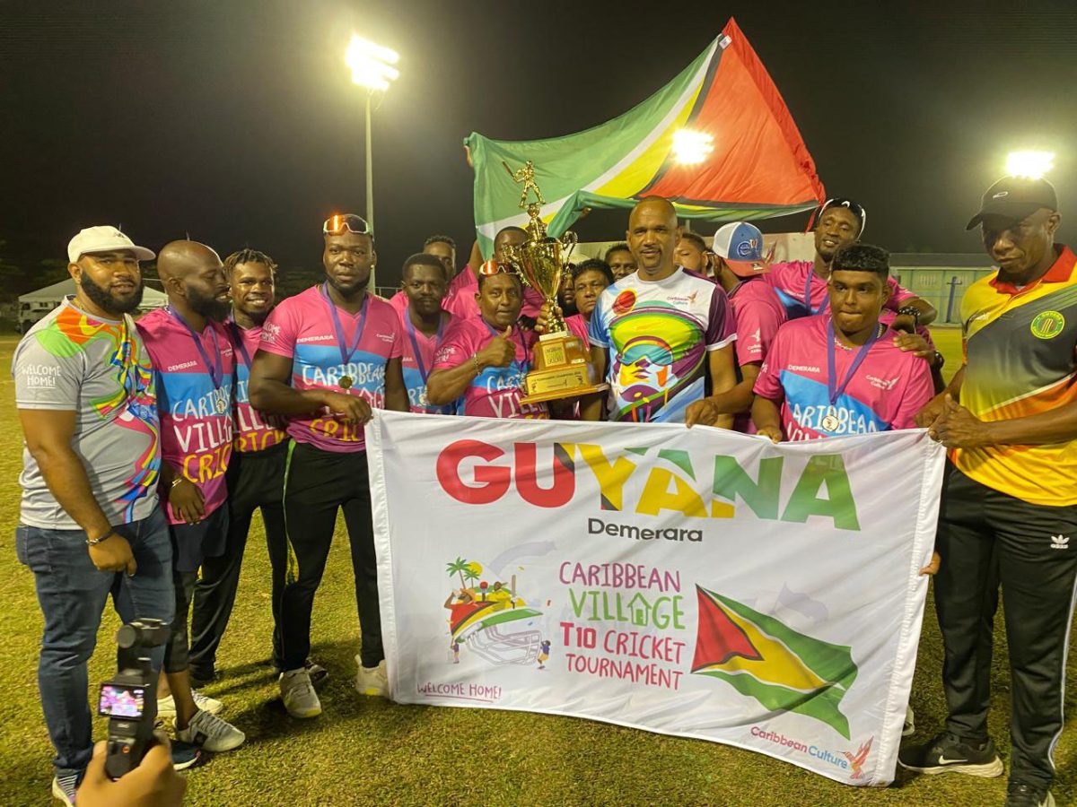 The Demerara team poses for a photo opportunity after winning the inaugural Caribbean Airlines T10 Village Cricket title.

