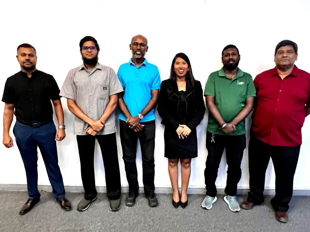 The Archery Guyana executive committee from left: Robert Singh (Treasurer), Umasankar Madray (Vice-President), Vidushi Persaud-McKinnon (President), Ryan McKinnon (Assistant Secretary), and Saeed Karim (Assistant Treasurer). Also in the photo is returning officer Attorney-at-Law Siand Dhurjon (1st from left)