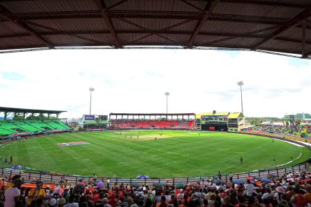 A view from the Orange Stand at the Providence National Stadium. Noticeable in the background are the red and green stands, which hardly had fans. (ICC Photo)
