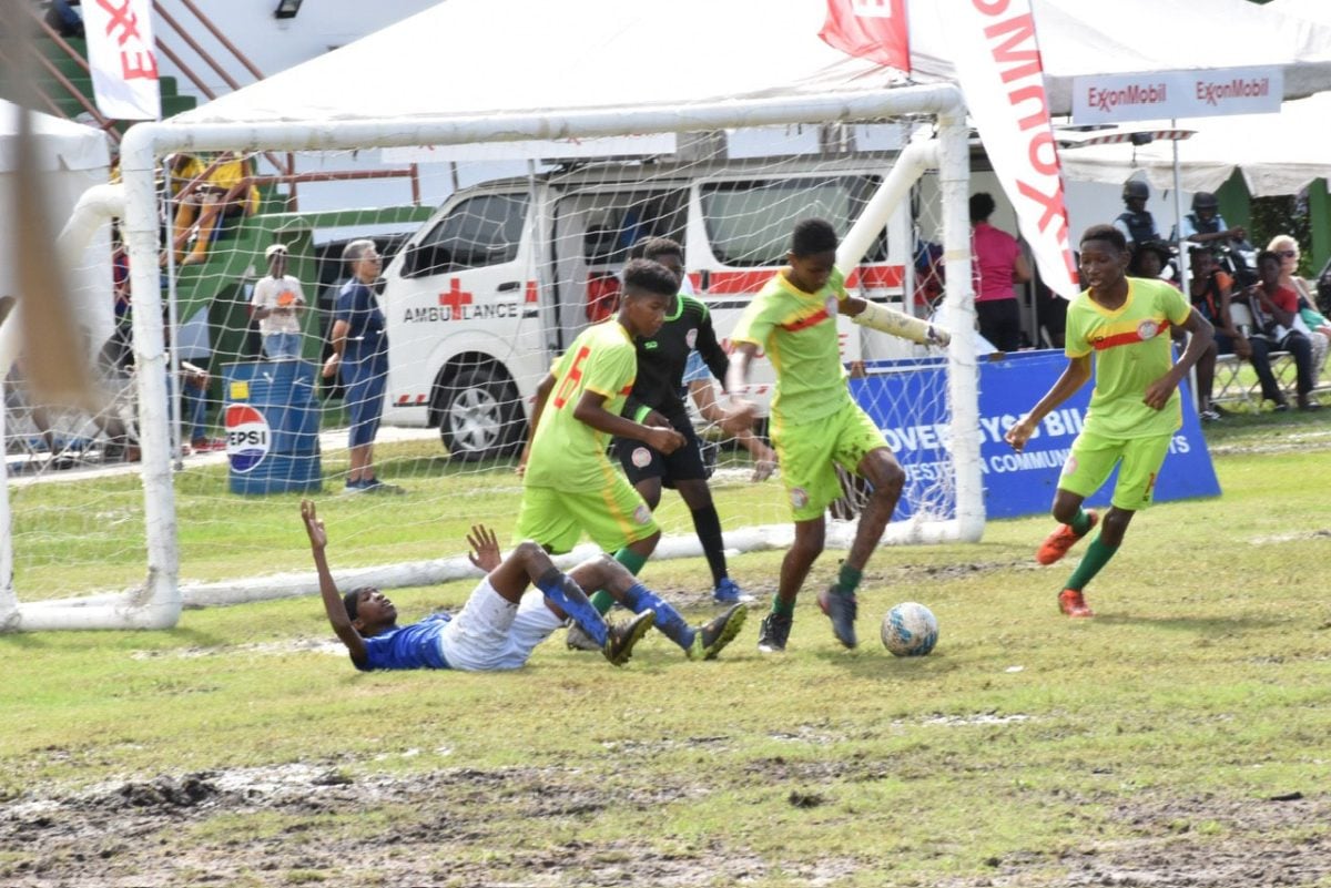 Part of the action in the ExxonMobil Boy’s and Girl’s U-14 Football Championship at the Ministry of Education Ground