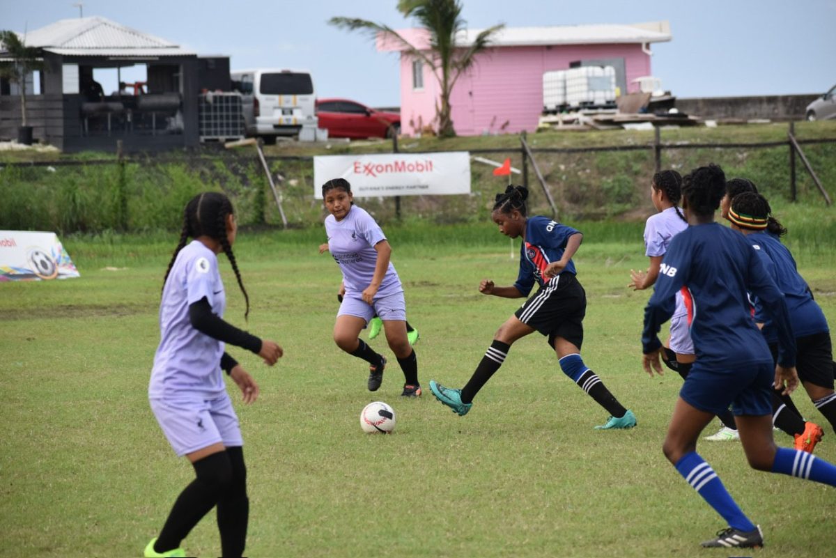 A scene from the girl’s division in the ExxonMobil Schools U-14 Football Championship
