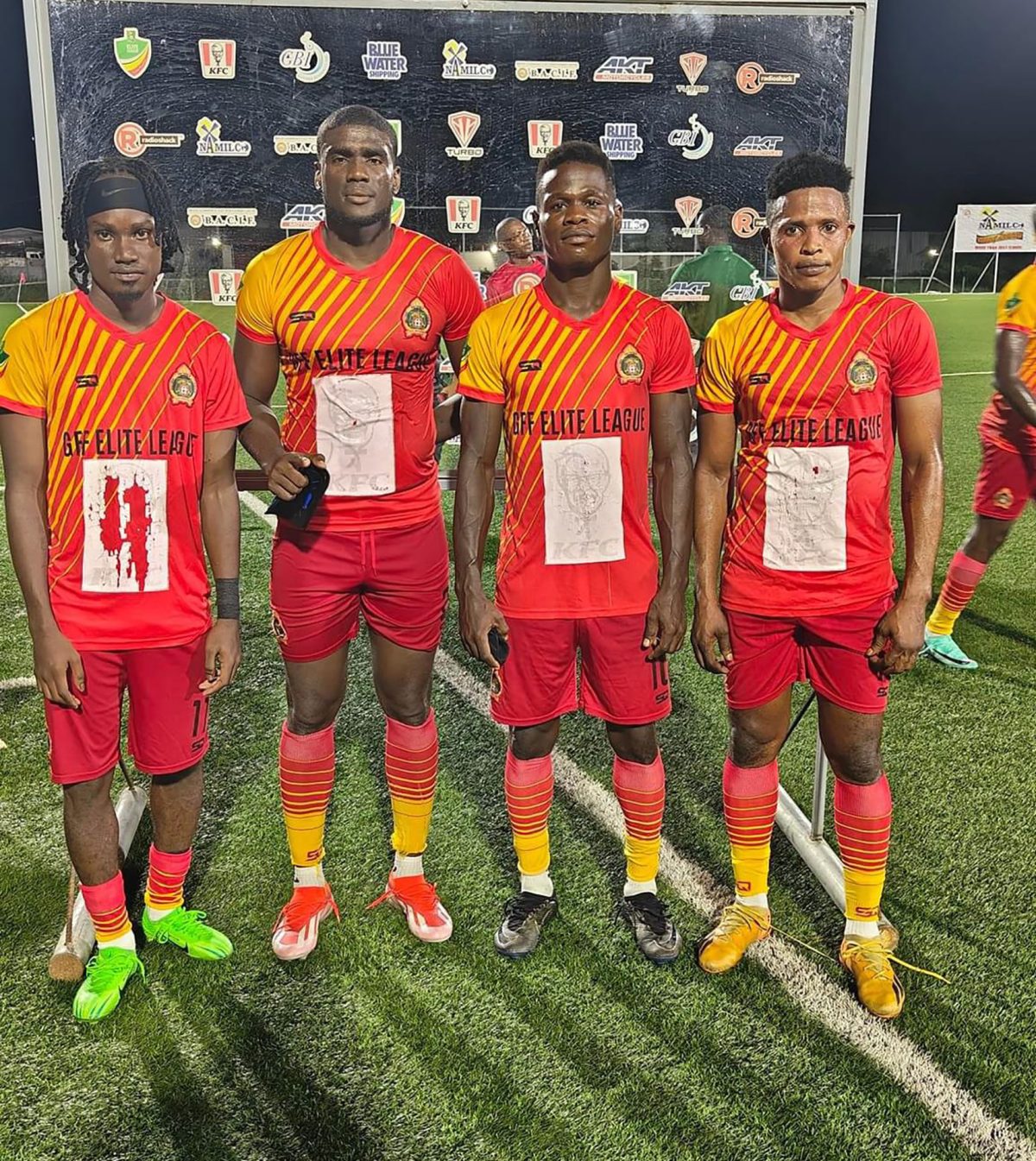 GDF scorers from left: Kelsey Benjamin, Colin Nelson, Obumchi Benjamin, and Delroy Fraser