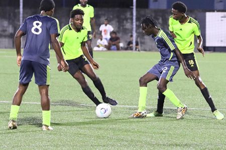 Action between Northern Rangers (green) and Eastveldt in the GFA Senior Men’s League