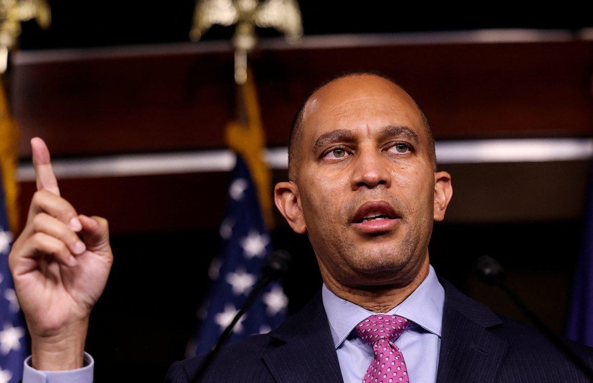 FILE PHOTO: U.S. House Democratic Caucus Chair Hakeem Jeffries (D-NY) speaks to reporters following a House Democratic Caucus meeting at the U.S. Capitol in Washington, U.S., November 2, 2021. REUTERS/Evelyn Hockstein