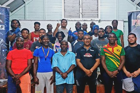 Participants and officials at the first training session conducted by the Guyana Mixed Martial Arts Federation (GMMAF) for the impending Pan American Games