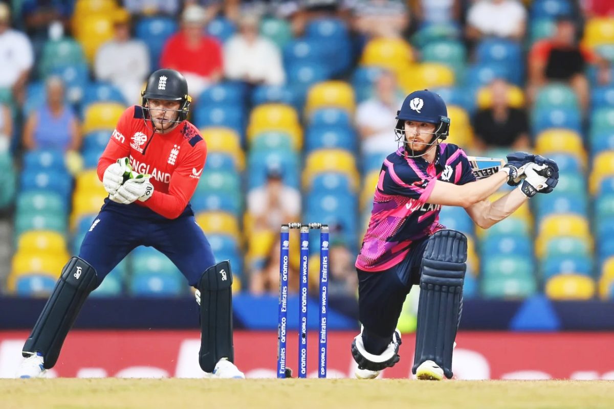 Scotland’s Michael Jones on the attack against
England during his unbeaten 45 from 30 balls