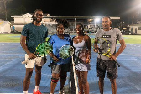 The pair (left) of Jamal Goodluck and Grace McCalmon secured a hard-fought win over the pair of Tisel Patterson and Surendra Khayyam in the Mixed Open Doubles
