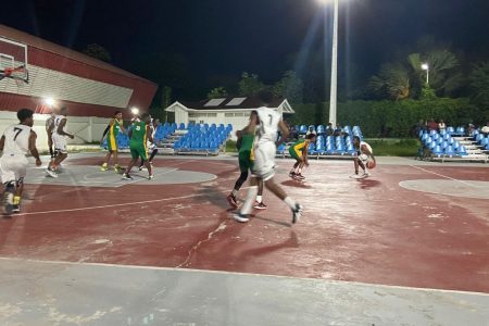 A scene from the Kwakwani and Kobras clash in the GABA Men’s U-23 Championship