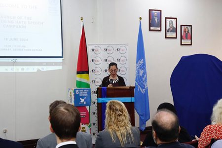 UN Resident Coordinator Yesim Oruç speaking yesterday