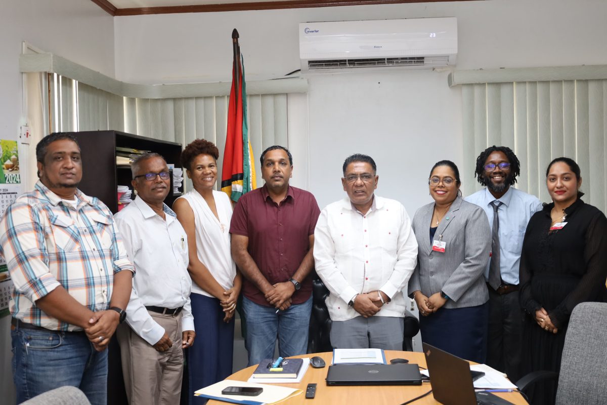 Minister of Agriculture, Zulfikar Mustapha is fourth from right with representatives from the Global Green Growth Institute, the Infrastructure for Resilient Island States Programme and others. (Ministry of Agriculture photo)