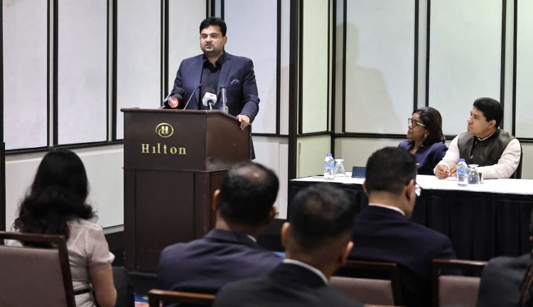 Indian businessman Monish Behl of Asia Plates Steel LLC & Gulf Metals Trading LLC, speaks on behalf of his companies during a press conference at the Trinidad Hilton Hotel, Lady Young Road, St Ann’s,  yesterday. Looking on are Trade and Industry Minister Paula Gopee-Scoon and High Commissioner for the Republic of Trinidad and Tobago to New Delhi, India, Roger Gopaul.ABRAHAM DIAZ