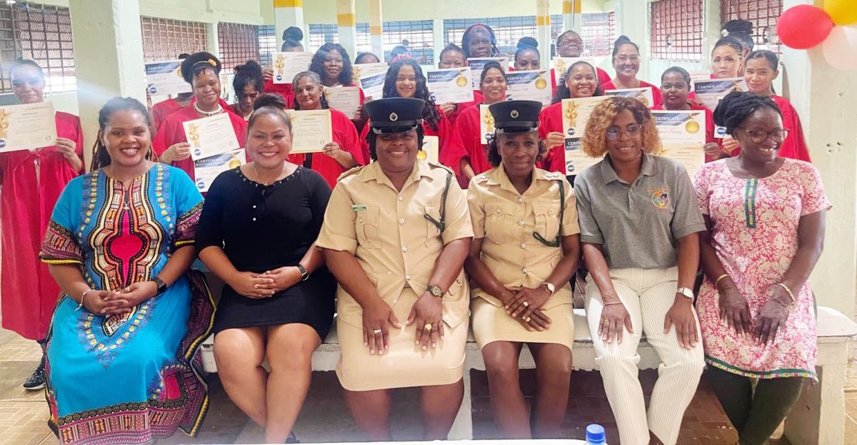 The graduates, instructors and others (Guyana Prison Service photo)