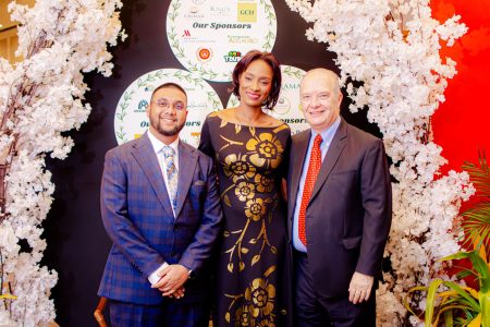 From left are Kamrul Baksh, Director of the Guyana Tourism Authority, THAG President,  Dee George and Vice President,  Eduardo Reple (THAG photo)