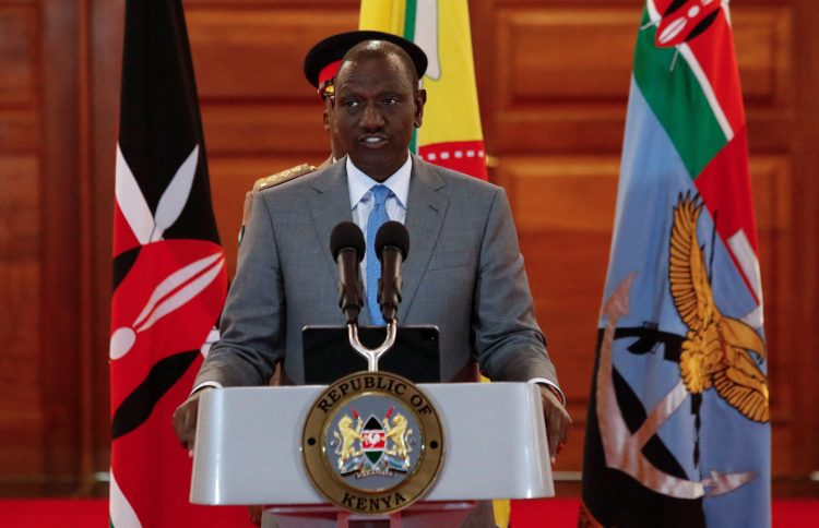 FILE PHOTO: Kenya's President William Ruto speaks at a press conference after police officers shot protesters demonstrating against Kenya's proposed finance bill 2024/2025 in Nairobi, Kenya, June 25, 2024. REUTERS/Monicah Mwangi/File Photo