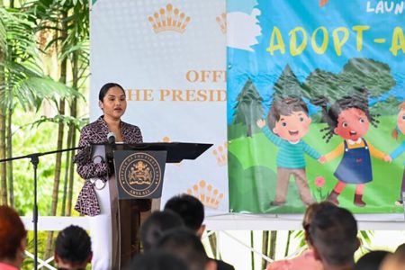 First Lady, Arya Ali delivers remarks at the launch of Adopt-an-Orphanage phase three (DPI photo)