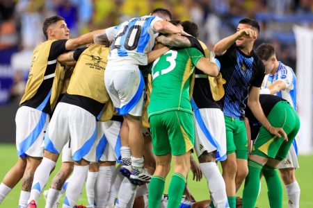 Argentina celebrates the goal from Lautaro Martinez which led to their 16th Copa America title