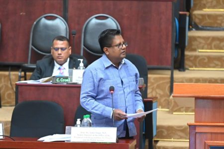 Senior Minister in the Office of the President with Responsibility for Finance and the Public Service, Dr Ashni Singh addressing Parliament yesterday.
