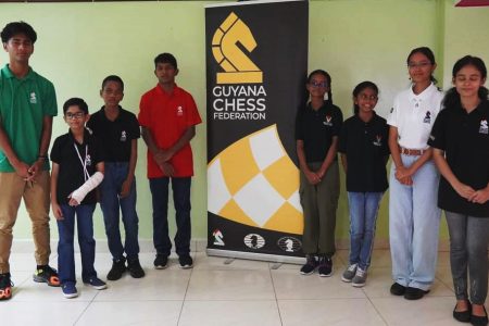 The eight junior chess players who are representing Guyana at the ongoing Youth Pan American Chess Championship being staged at the Rosenwood Shingle Creek Hotel in Orlando, Florida, USA.