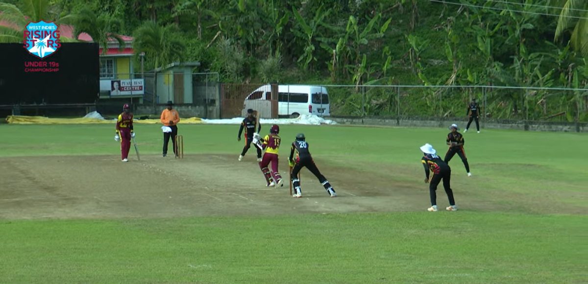 Mekaili Tonge is stumped without scoring to give Mavendra Dindyal his sixth wicket
