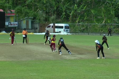 Mekaili Tonge is stumped without scoring to give Mavendra Dindyal his sixth wicket
