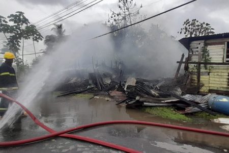 Firefighters battling the flames at the scene
