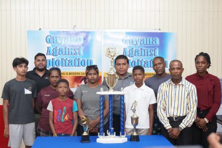 Members of the launch party, inclusive of tournament officials and representatives of the competing teams for the ‘592TIP Ball’ Championship
