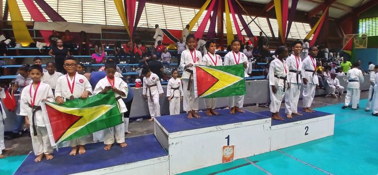 The Guyanese made a clean sweep in the team Kata (brown) male 8-10, with the trio of Kayden Savoury, Josiah Clinken, and Wyatt Savoury occupying the top podium spot.