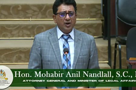 Attorney General and Minister of Legal Affairs Nandlall presenting the Bill