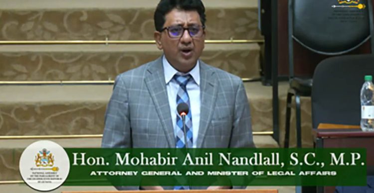 Attorney General and Minister of Legal Affairs Nandlall presenting the Bill